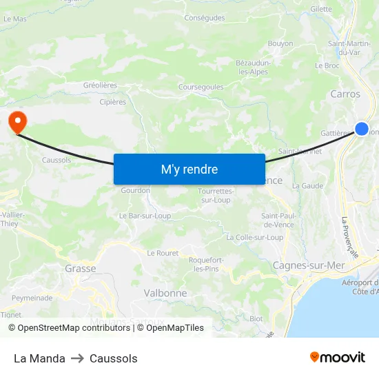 La Manda to Caussols map
