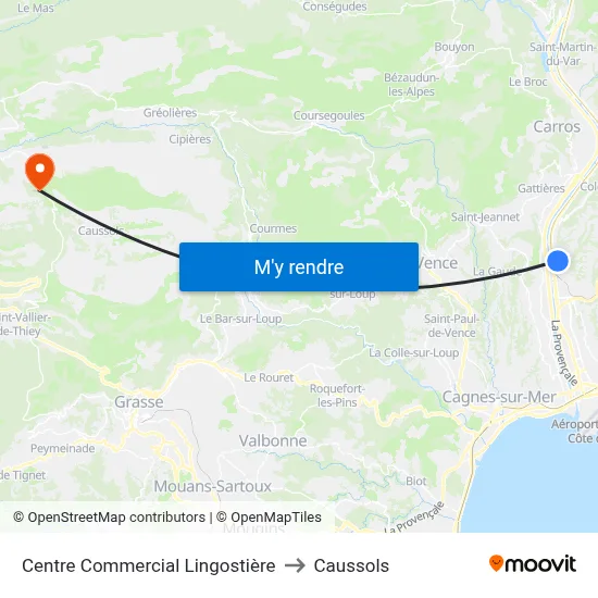 Centre Commercial Lingostière to Caussols map