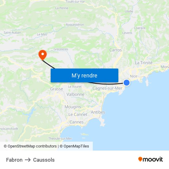 Fabron to Caussols map