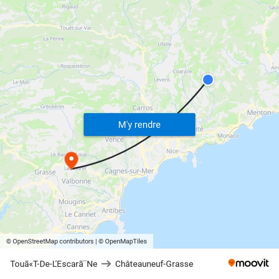 Touã«T-De-L'Escarã¨Ne to Châteauneuf-Grasse map