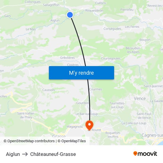 Aiglun to Châteauneuf-Grasse map