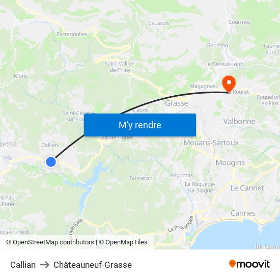 Callian to Châteauneuf-Grasse map