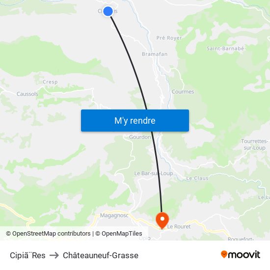 Cipiã¨Res to Châteauneuf-Grasse map