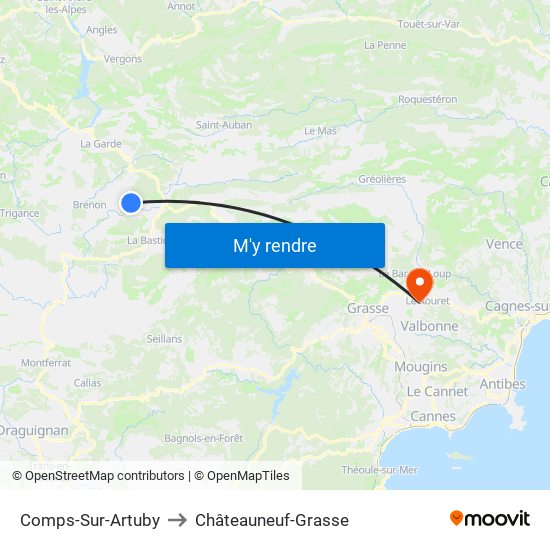 Comps-Sur-Artuby to Châteauneuf-Grasse map