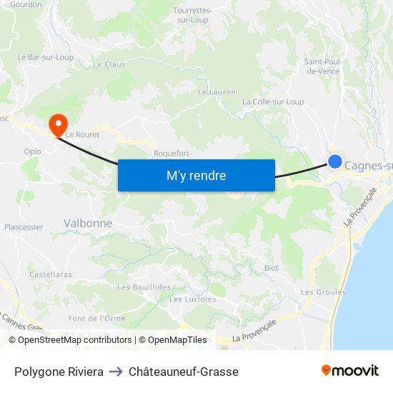 Polygone Riviera to Châteauneuf-Grasse map