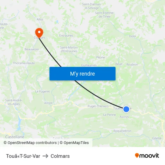 Touã«T-Sur-Var to Colmars map