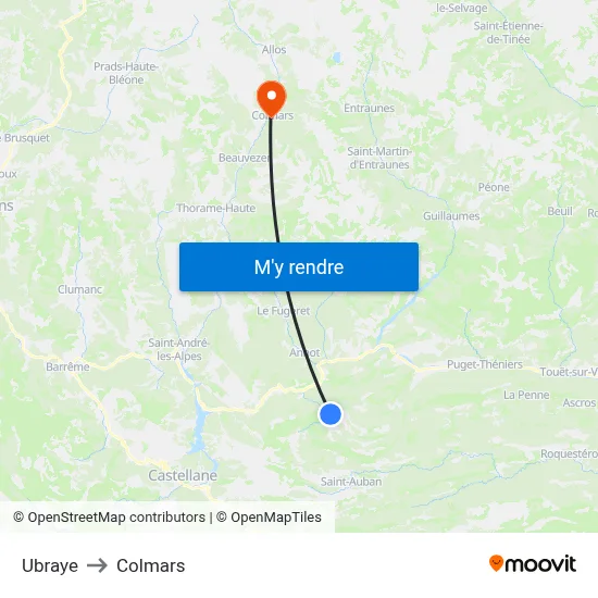 Ubraye to Colmars map