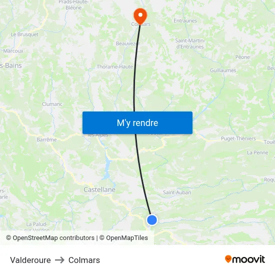 Valderoure to Colmars map