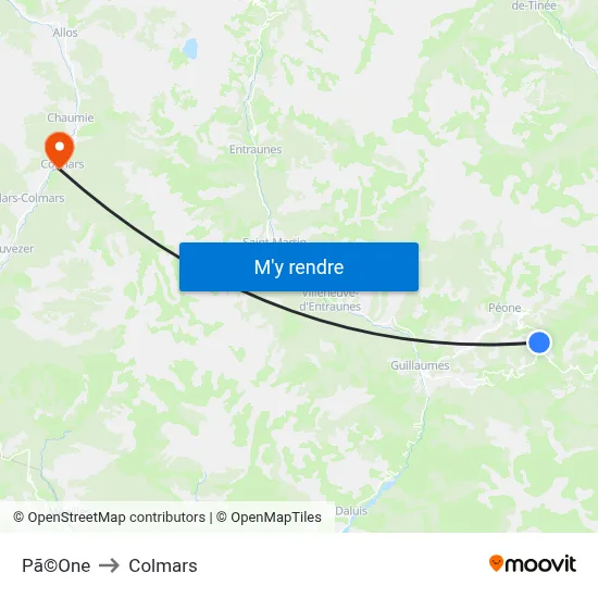 Pã©One to Colmars map