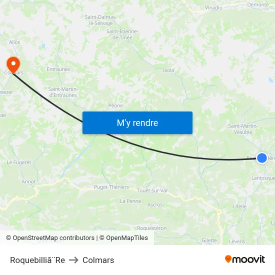Roquebilliã¨Re to Colmars map