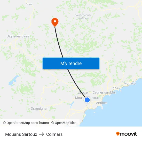 Mouans Sartoux to Colmars map