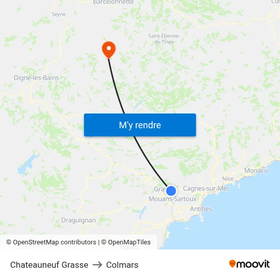 Chateauneuf Grasse to Colmars map