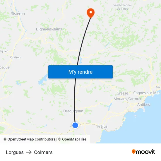Lorgues to Colmars map