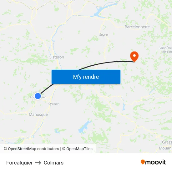 Forcalquier to Colmars map