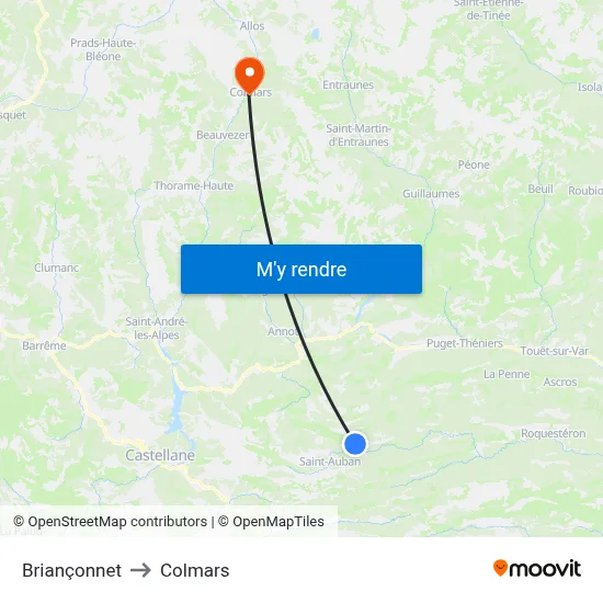 Briançonnet to Colmars map