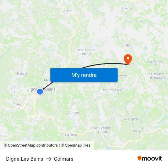 Digne-Les-Bains to Colmars map