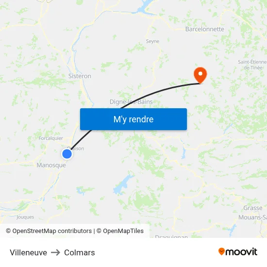 Villeneuve to Colmars map