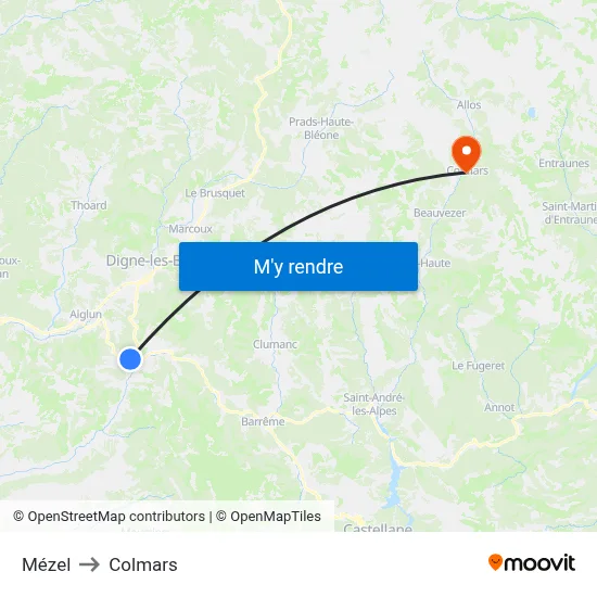 Mézel to Colmars map