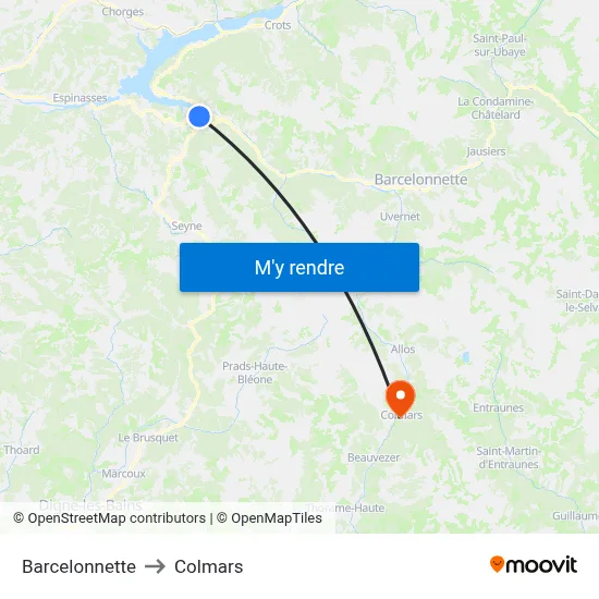Barcelonnette to Colmars map
