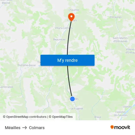 Méailles to Colmars map