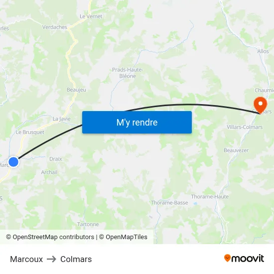 Marcoux to Colmars map