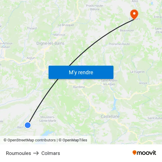 Roumoules to Colmars map