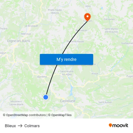 Blieux to Colmars map