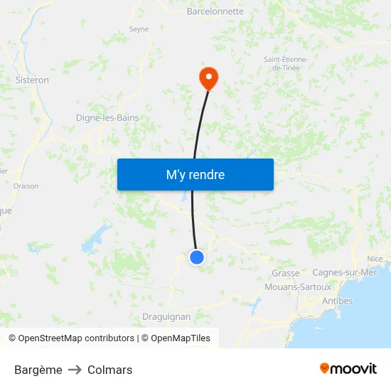 Bargème to Colmars map