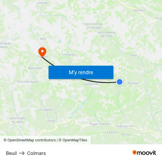 Beuil to Colmars map