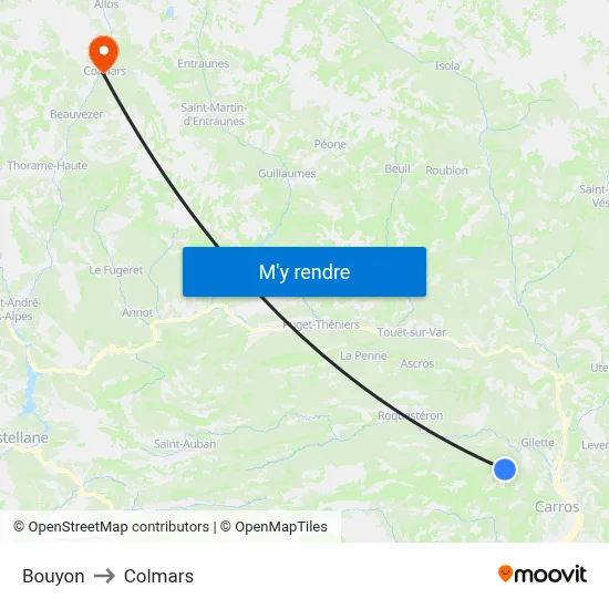 Bouyon to Colmars map