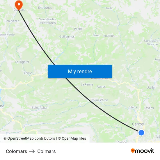 Colomars to Colmars map