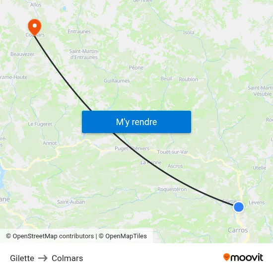 Gilette to Colmars map