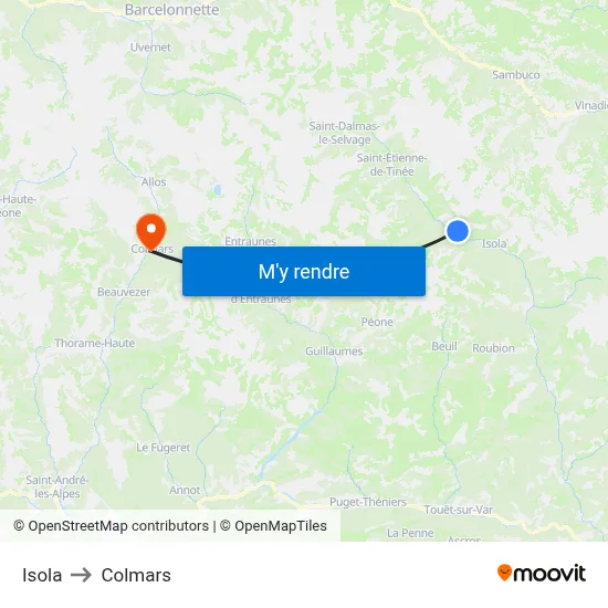 Isola to Colmars map