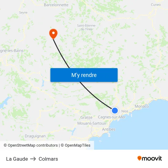 La Gaude to Colmars map