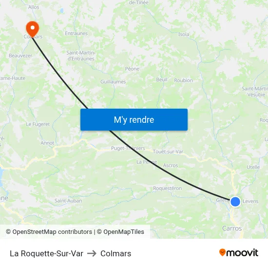 La Roquette-Sur-Var to Colmars map