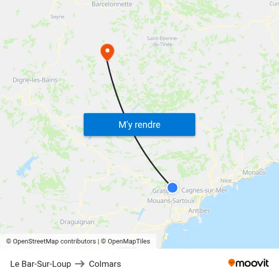 Le Bar-Sur-Loup to Colmars map