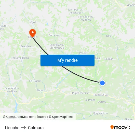 Lieuche to Colmars map