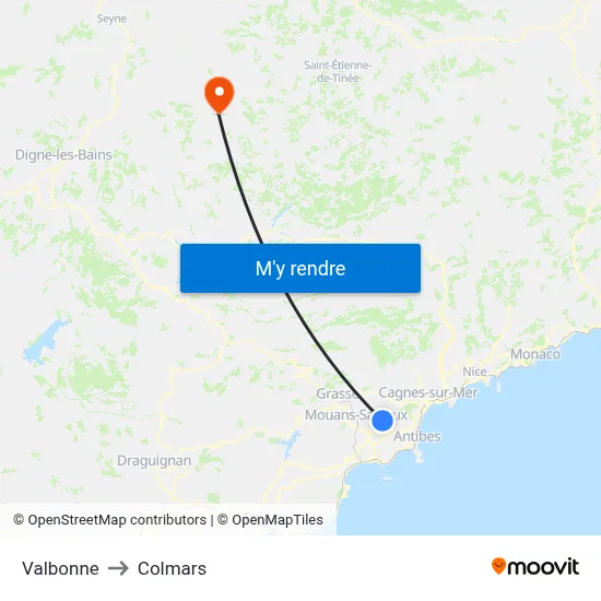 Valbonne to Colmars map