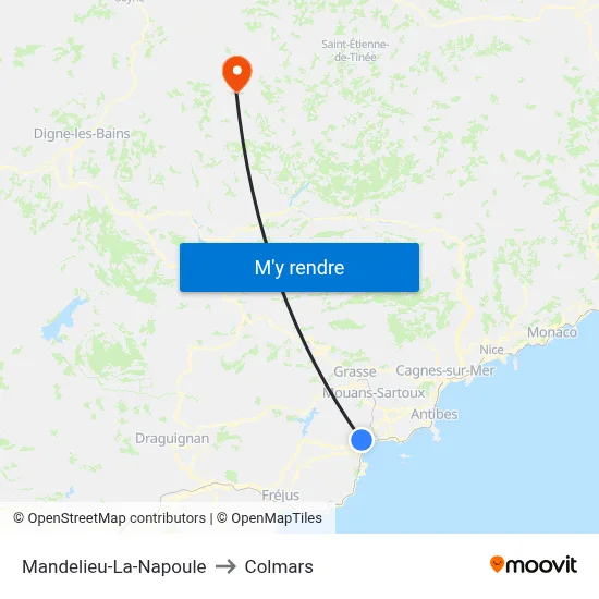 Mandelieu-La-Napoule to Colmars map
