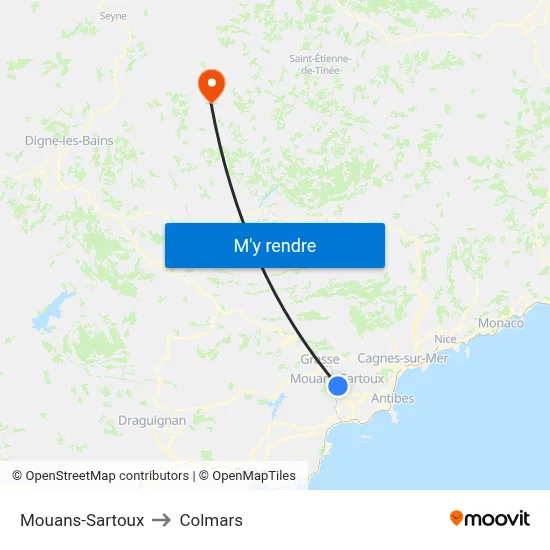 Mouans-Sartoux to Colmars map