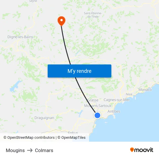 Mougins to Colmars map