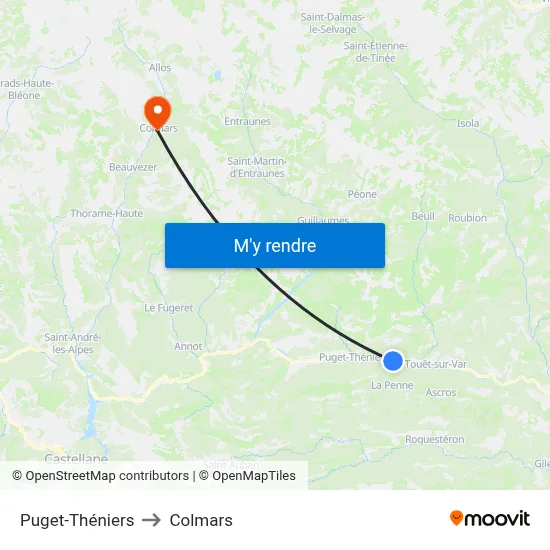 Puget-Théniers to Colmars map