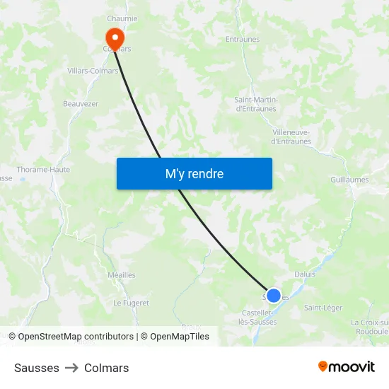 Sausses to Colmars map