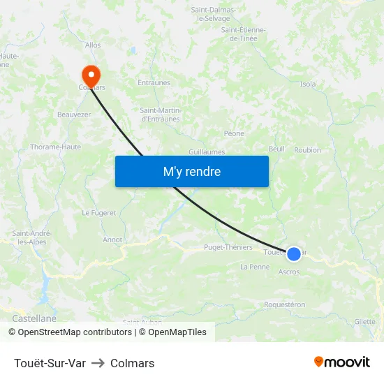Touët-Sur-Var to Colmars map