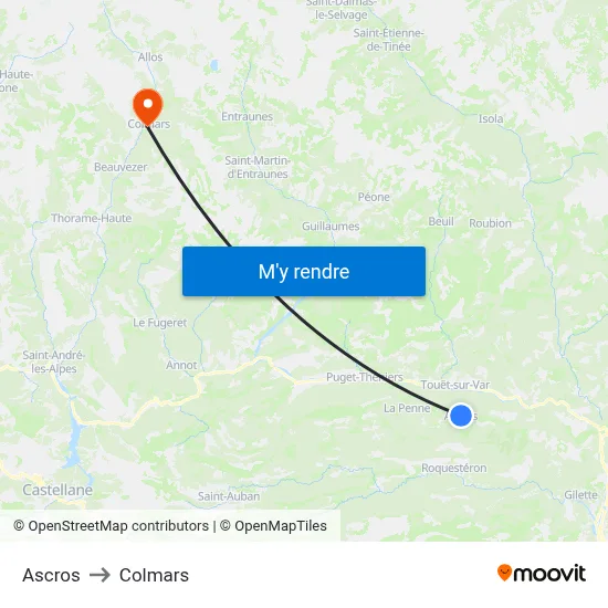 Ascros to Colmars map