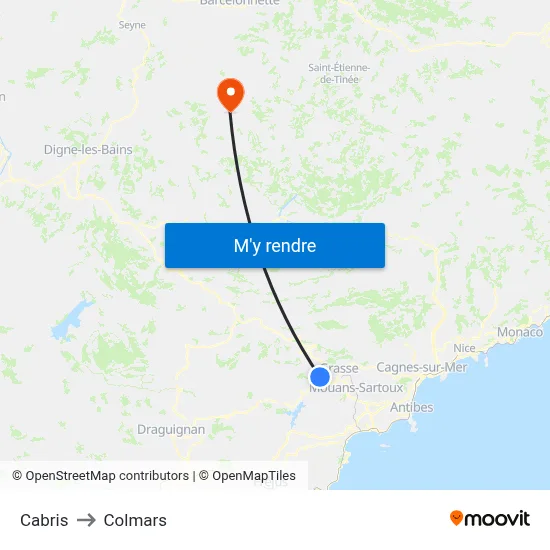 Cabris to Colmars map