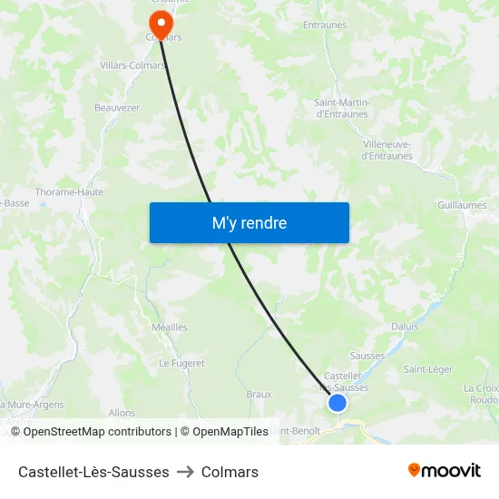 Castellet-Lès-Sausses to Colmars map