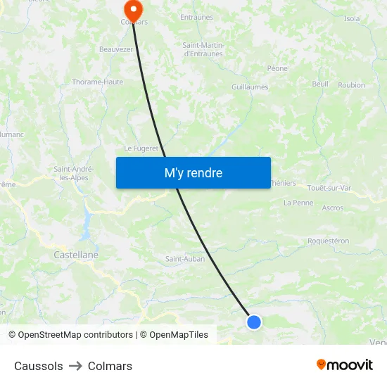 Caussols to Colmars map