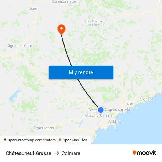 Châteauneuf-Grasse to Colmars map