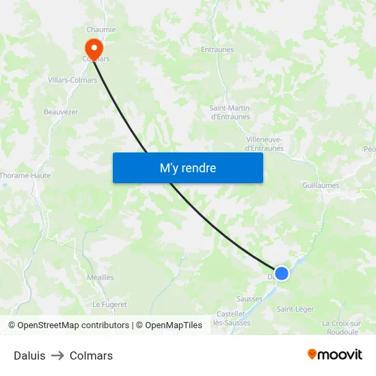 Daluis to Colmars map